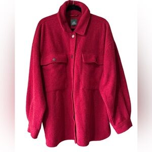 Wild Fable Red Oversized Teddy Jacket with Large Double Pockets and Snap Closure